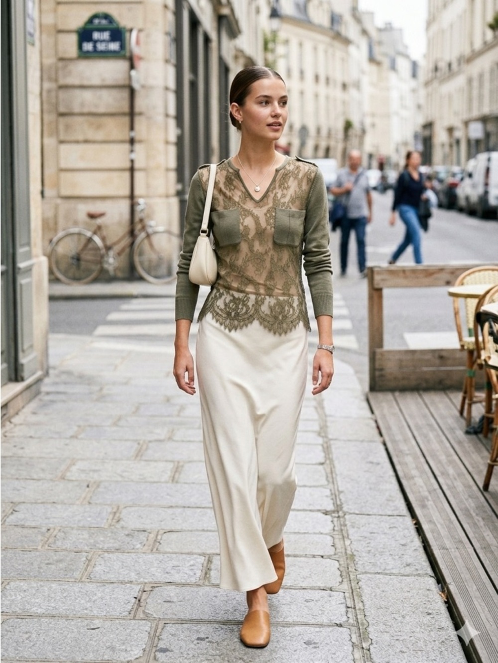 Vintage Valentino Y2K Olive Green Semi Sheer Lace Knit Top - Small